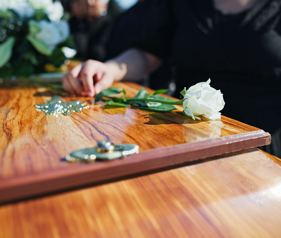 white rose on top of a coffin